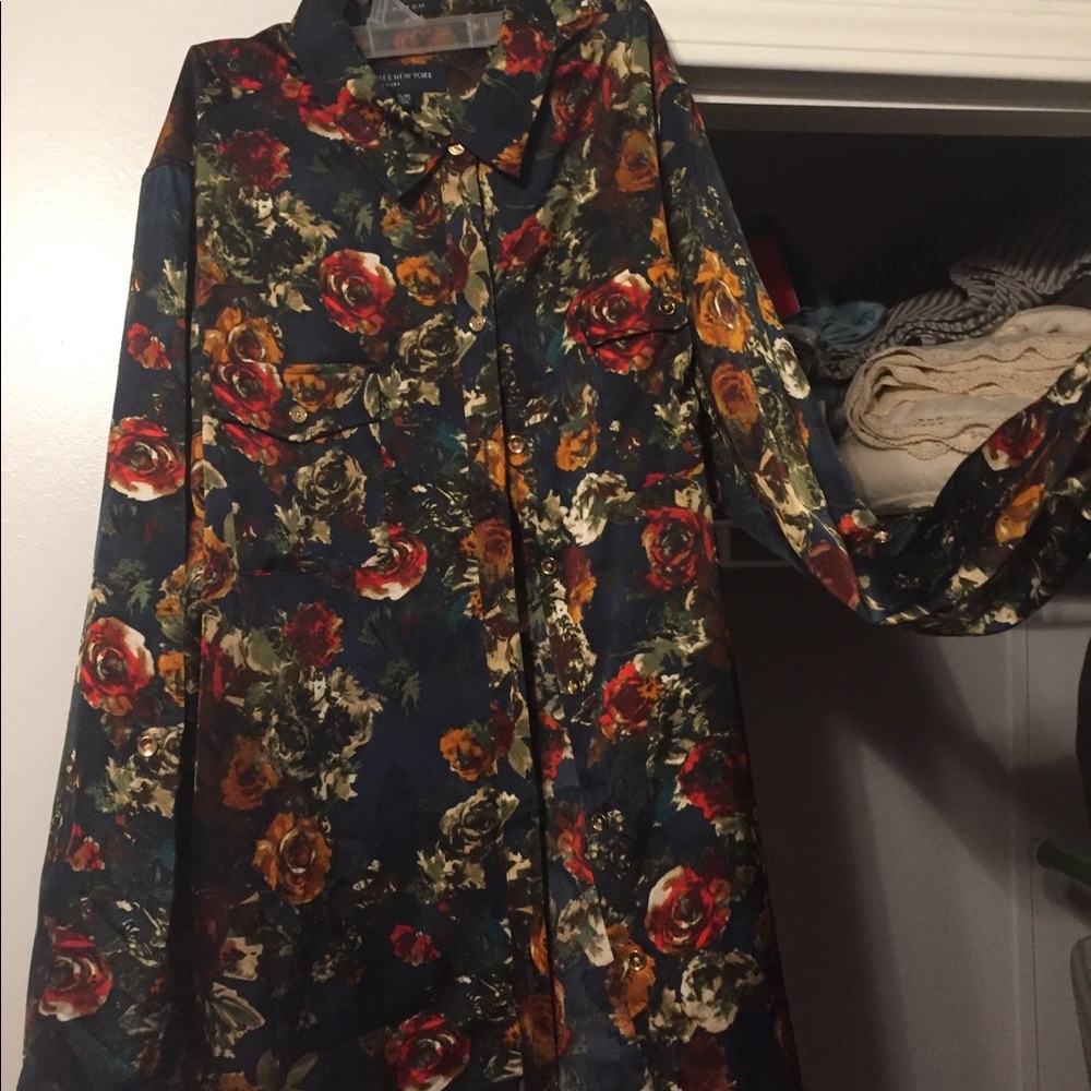Dark Blue Blouse With Flowers
